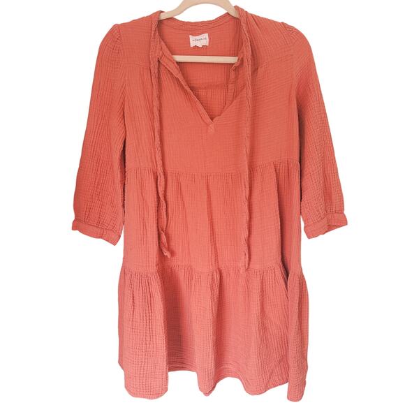 Honorine Giselle Gauze Tiered Mini Dress Mauve Pink Small Boho Western Fall - Picture 2 of 7